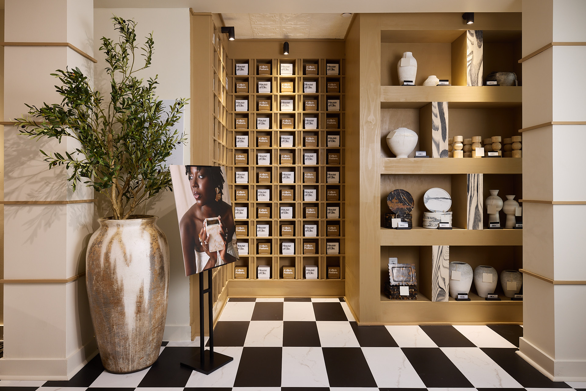 A store with geometric shelves and flooring. Photo by Baltimore interior and editorial photographer Tracey Brown of Papercamera